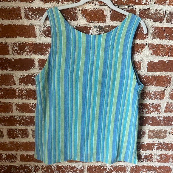 Linen blend blue and green striped tank - Picture 7 of 7